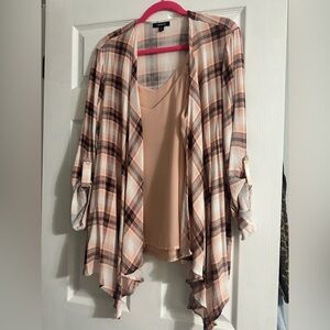 torrid orange and Cream Plaid Draped Cardigan